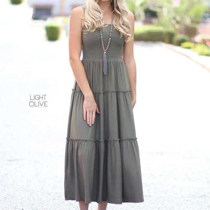 Smocked Tiered Midi Dress | S-XL
