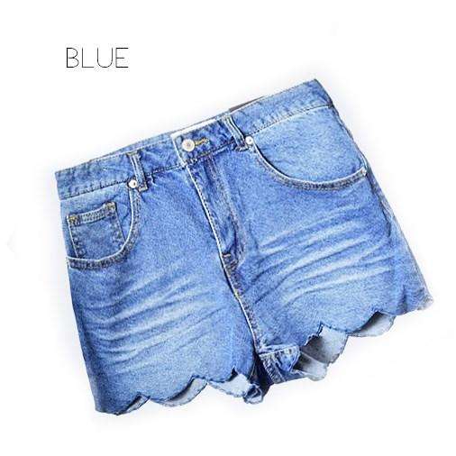 Scalloped Hem Denim Shorts