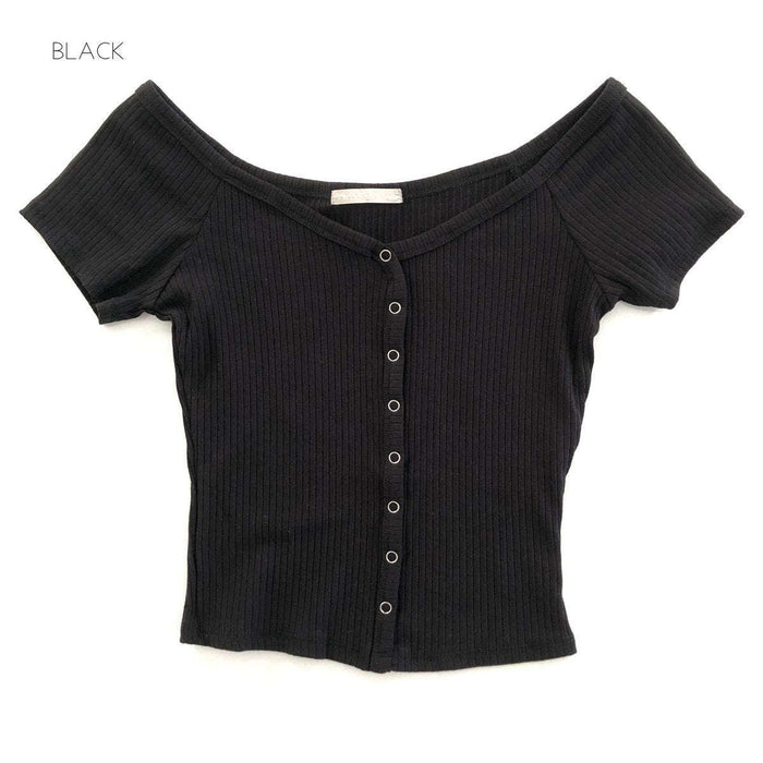 Snap Button Ribbed Top