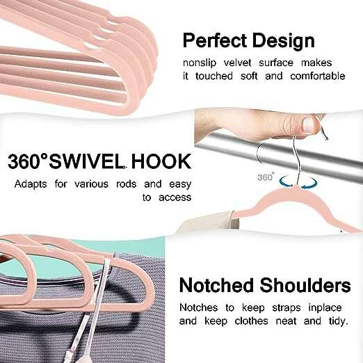 Velvet Clothes Hangers - 50 Pack / Blush Pink-Silver