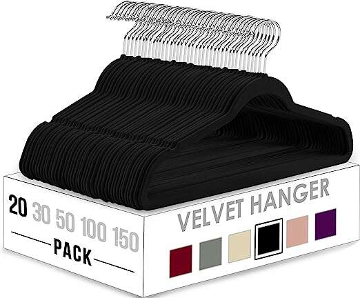 Premium Velvet Hangers 20 Pack - Non-Slip - Black