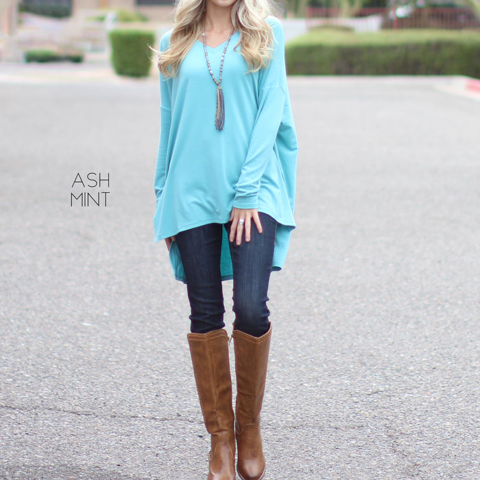 V-Neck Side Slit Tunic | S-XL