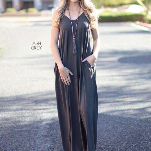 grey maxi dress with pockets Relaxed-Fit Grey Maxi Dress S/M