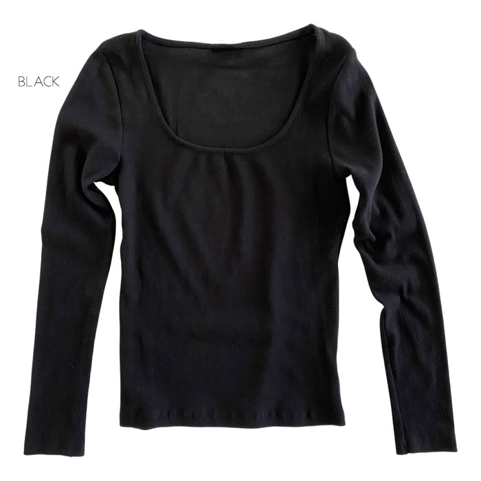 Ribbed Layering Top | S-XL | Ribbed Cotton Knit | Form-Fitting Silhouette | Stylish Square Neck Design