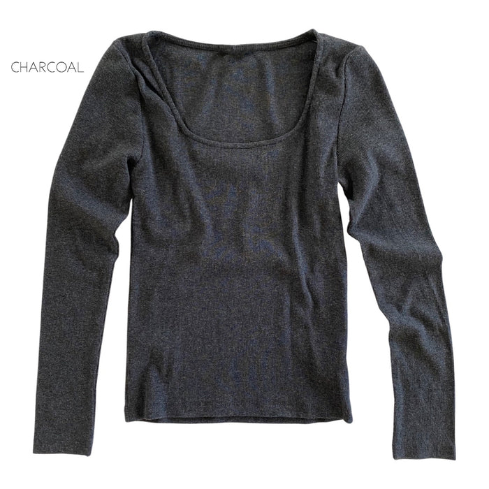 Ribbed Layering Top | S-XL | Ribbed Cotton Knit | Form-Fitting Silhouette | Stylish Square Neck Design