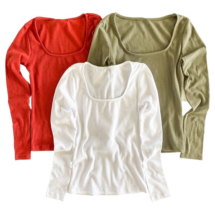 Ribbed Layering Top | S-XL | Ribbed Cotton Knit | Form-Fitting Silhouette | Stylish Square Neck Design