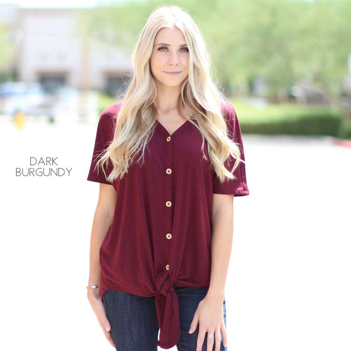 Short Sleeve Button Down Tie Front Top