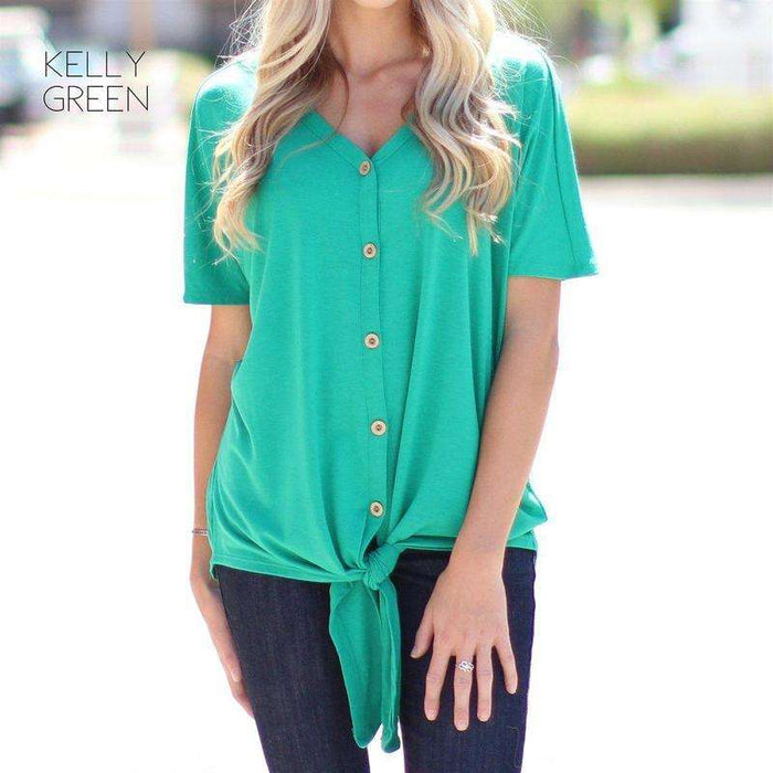 Short Sleeve Button Down Tie Front Top