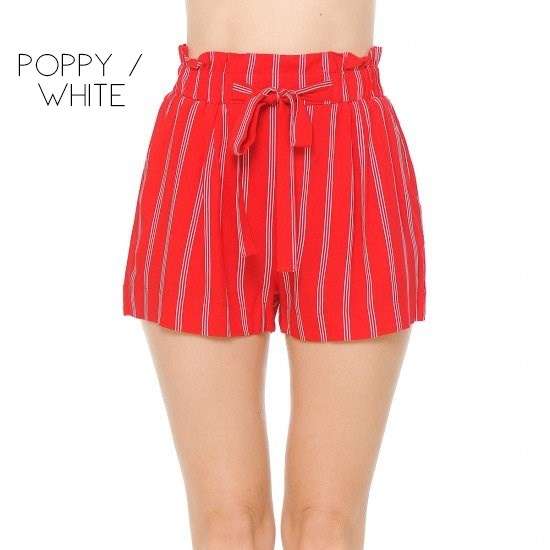 Flowy Striped Tie Front Shorts