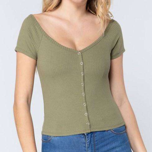 Snap Button Ribbed Top